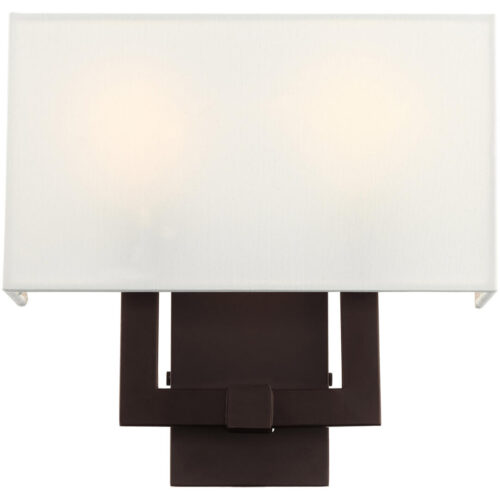 13 inch 2 Light Bronze Wall Sconce with Hand Crafted Off White Fabric Hardback Shade Shade-Lighting LumensWall Sconces