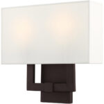 13 inch 2 Light Bronze Wall Sconce with Hand Crafted Off White Fabric Hardback Shade Shade-Lighting LumensWall Sconces