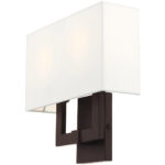 13 inch 2 Light Bronze Wall Sconce with Hand Crafted Off White Fabric Hardback Shade Shade-Lighting LumensWall Sconces