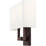 13 inch 2 Light Bronze Wall Sconce with Hand Crafted Off White Fabric Hardback Shade Shade-Lighting LumensWall Sconces