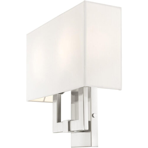 13 inch 2 Light Brushed Nickel Wall Sconce with Hand Crafted Off-White Fabric Hardback Shade Shade-Lighting LumensWall Sconces