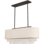 12.25 inch 3 Light English Bronze Linear Chandelier with Clear Crystals/ Hand Crafted Oatmeal Fabric Hardback Shade-Lighting LumensChandeliers