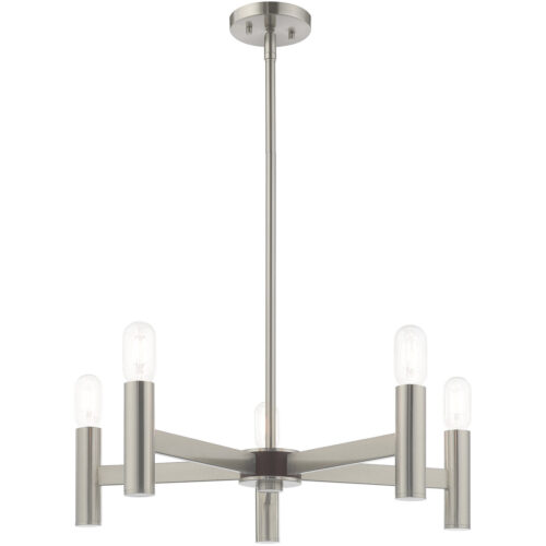 5 Light Brushed Nickel Chandelier with Steel base material-Lighting LumensChandeliers