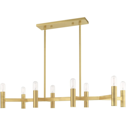 15 inch 8 Light Satin Brass Linear Chandelier with Steel base material-Lighting LumensChandeliers