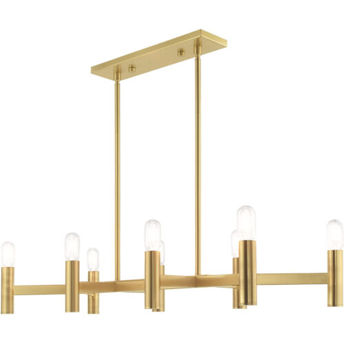 15 inch 8 Light Satin Brass Linear Chandelier with Steel base material-Lighting LumensChandeliers