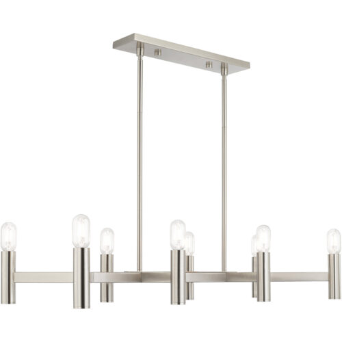 15 inch 8 Light Brushed Nickel Linear Chandelier with Steel base material-Lighting LumensChandeliers