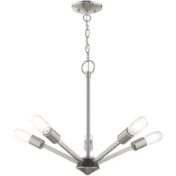 5 Light Brushed Nickel Chandelier with Steel base material-Lighting LumensChandeliers