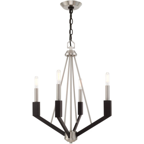 4 Light Brushed Nickel & Black Mini Chandelier with Steel base material-Lighting LumensChandeliers