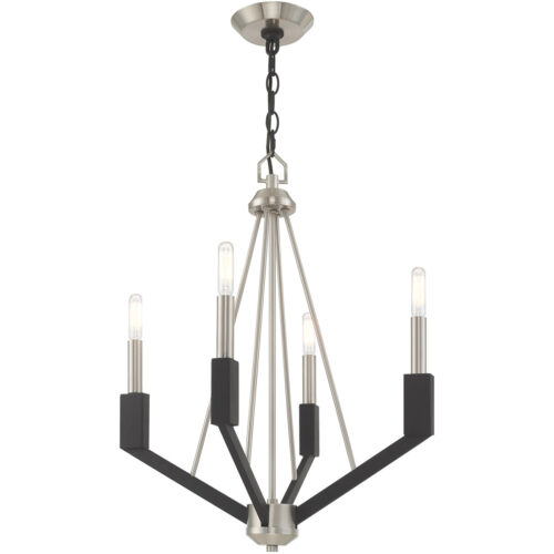 4 Light Brushed Nickel & Black Mini Chandelier with Steel base material-Lighting LumensChandeliers