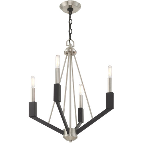 4 Light Brushed Nickel & Black Mini Chandelier with Steel base material-Lighting LumensChandeliers