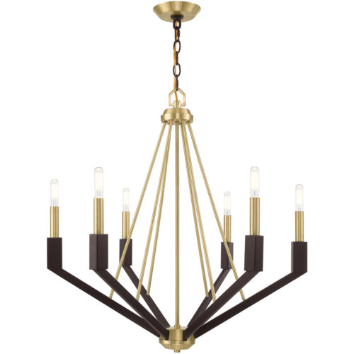 6 Light Satin Brass & Bronze Chandelier with Steel base material-Lighting LumensChandeliers