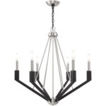 6 Light Brushed Nickel & Black Chandelier with Steel base material-Lighting LumensChandeliers