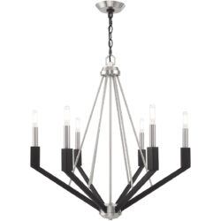 6 Light Brushed Nickel & Black Chandelier with Steel base material-Lighting LumensChandeliers