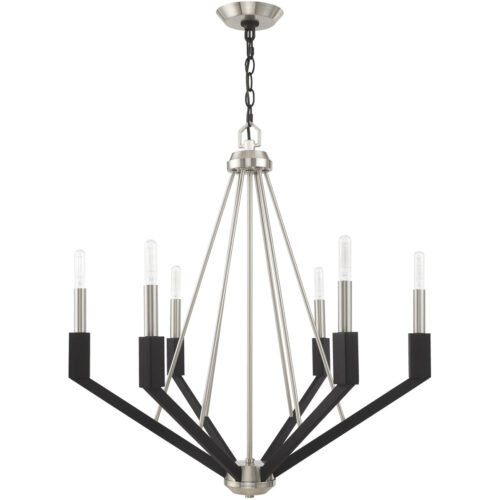 6 Light Brushed Nickel & Black Chandelier with Steel base material-Lighting LumensChandeliers