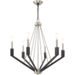 6 Light Brushed Nickel & Black Chandelier with Steel base material-Lighting LumensChandeliers