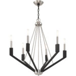 6 Light Brushed Nickel & Black Chandelier with Steel base material-Lighting LumensChandeliers