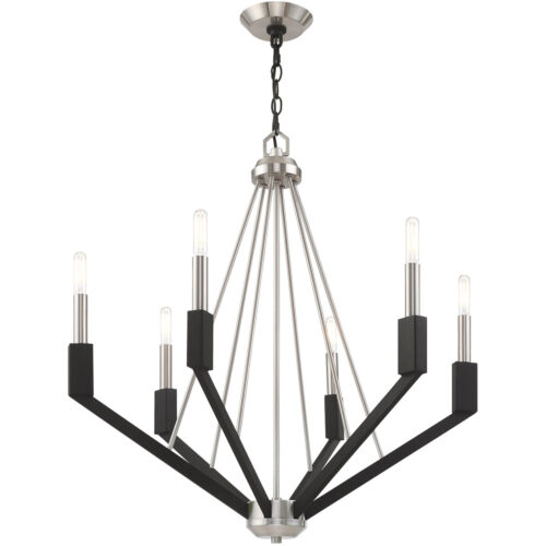 6 Light Brushed Nickel & Black Chandelier with Steel base material-Lighting LumensChandeliers