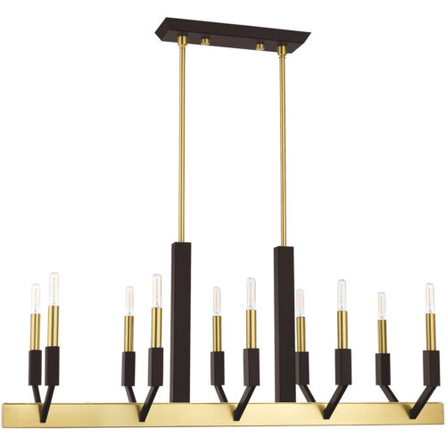 12 inch 10 Light Satin Brass & Bronze Linear Chandelier with Steel base material-Lighting LumensChandeliers