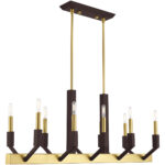 12 inch 10 Light Satin Brass & Bronze Linear Chandelier with Steel base material-Lighting LumensChandeliers