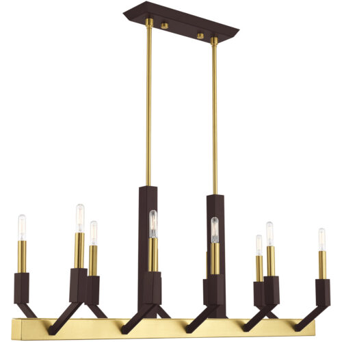 12 inch 10 Light Satin Brass & Bronze Linear Chandelier with Steel base material-Lighting LumensChandeliers