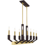 12 inch 10 Light Satin Brass & Bronze Linear Chandelier with Steel base material-Lighting LumensChandeliers