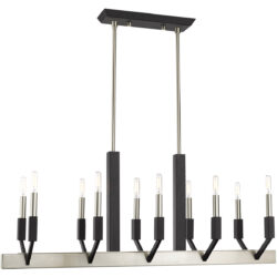 12 inch 10 Light Brushed Nickel & Black Linear Chandelier with Steel base material-Lighting LumensChandeliers