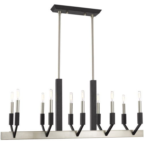 12 inch 10 Light Brushed Nickel & Black Linear Chandelier with Steel base material-Lighting LumensChandeliers