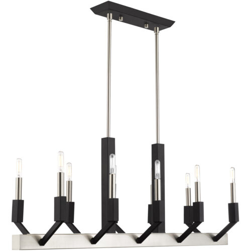 12 inch 10 Light Brushed Nickel & Black Linear Chandelier with Steel base material-Lighting LumensChandeliers