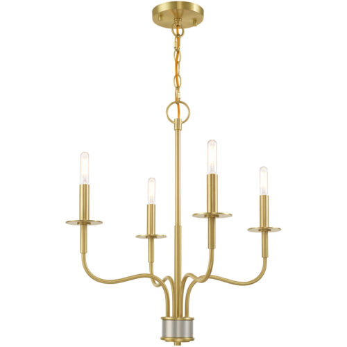 4 Light Satin Brass Mini Chandelier with Steel base material-Lighting LumensChandeliers