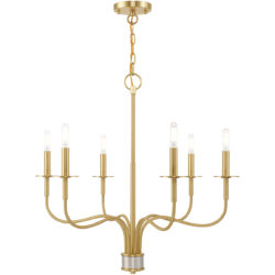 6 Light Satin Brass Chandelier with Steel base material-Lighting LumensChandeliers