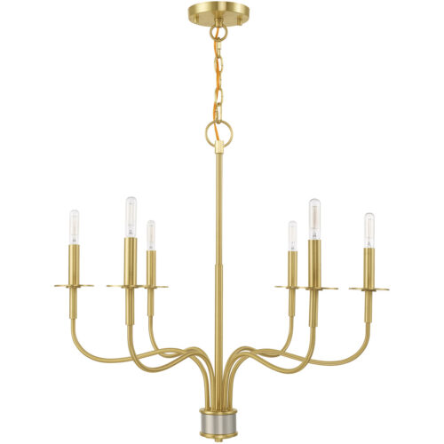 6 Light Satin Brass Chandelier with Steel base material-Lighting LumensChandeliers