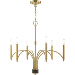 6 Light Satin Brass Chandelier with Steel base material-Lighting LumensChandeliers