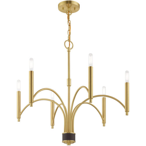 6 Light Satin Brass Chandelier with Steel base material-Lighting LumensChandeliers