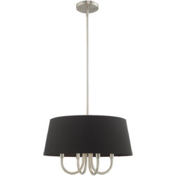 4 Light Brushed Nickel Pendant Chandelier with Hand Crafted Black Fabric Hardback Shade-Lighting LumensChandeliers