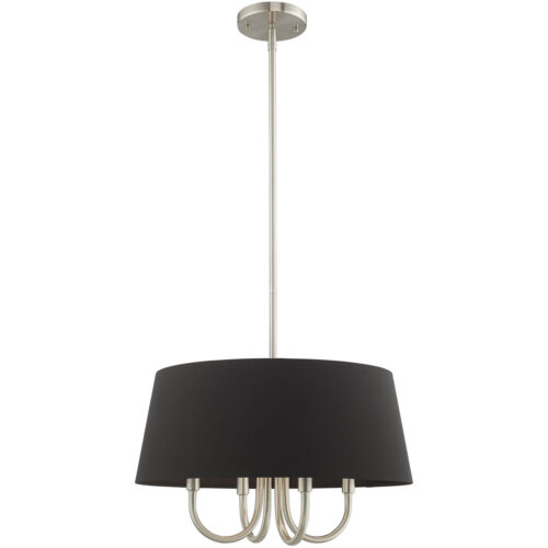 4 Light Brushed Nickel Pendant Chandelier with Hand Crafted Black Fabric Hardback Shade-Lighting LumensChandeliers