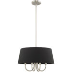 4 Light Brushed Nickel Pendant Chandelier with Hand Crafted Black Fabric Hardback Shade-Lighting LumensChandeliers