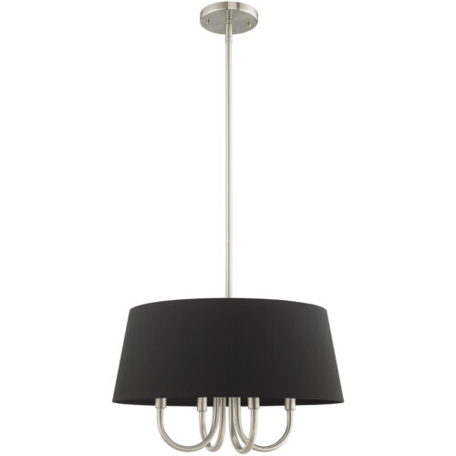 4 Light Brushed Nickel Pendant Chandelier with Hand Crafted Black Fabric Hardback Shade-Lighting LumensChandeliers