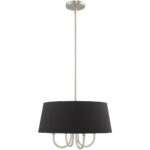 4 Light Brushed Nickel Pendant Chandelier with Hand Crafted Black Fabric Hardback Shade-Lighting LumensChandeliers