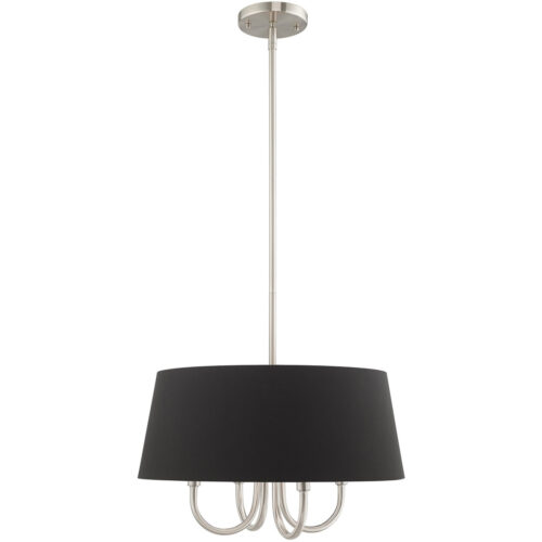 4 Light Brushed Nickel Pendant Chandelier with Hand Crafted Black Fabric Hardback Shade-Lighting LumensChandeliers