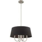 4 Light Brushed Nickel Pendant Chandelier with Hand Crafted Black Fabric Hardback Shade-Lighting LumensChandeliers