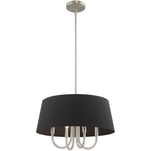 4 Light Brushed Nickel Pendant Chandelier with Hand Crafted Black Fabric Hardback Shade-Lighting LumensChandeliers