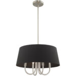 4 Light Brushed Nickel Pendant Chandelier with Hand Crafted Black Fabric Hardback Shade-Lighting LumensChandeliers