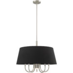 6 Light Brushed Nickel Pendant Chandelier with Hand Crafted Black Fabric Hardback Shade-Lighting LumensChandeliers