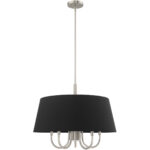 6 Light Brushed Nickel Pendant Chandelier with Hand Crafted Black Fabric Hardback Shade-Lighting LumensChandeliers