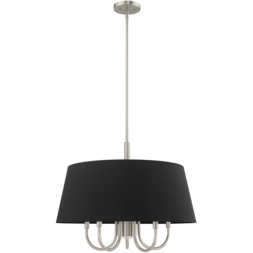 6 Light Brushed Nickel Pendant Chandelier with Hand Crafted Black Fabric Hardback Shade-Lighting LumensChandeliers