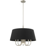 6 Light Brushed Nickel Pendant Chandelier with Hand Crafted Black Fabric Hardback Shade-Lighting LumensChandeliers