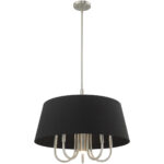 6 Light Brushed Nickel Pendant Chandelier with Hand Crafted Black Fabric Hardback Shade-Lighting LumensChandeliers