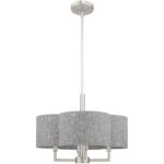 4 Light Brushed Nickel Pendant Chandelier with Hand Crafted Gray Fabric Hardback Shade-Lighting LumensChandeliers