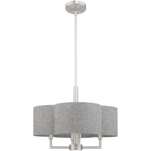 4 Light Brushed Nickel Pendant Chandelier with Hand Crafted Gray Fabric Hardback Shade-Lighting LumensChandeliers