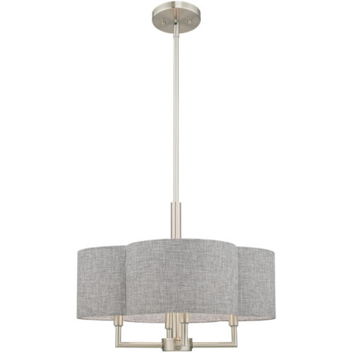 4 Light Brushed Nickel Pendant Chandelier with Hand Crafted Gray Fabric Hardback Shade-Lighting LumensChandeliers